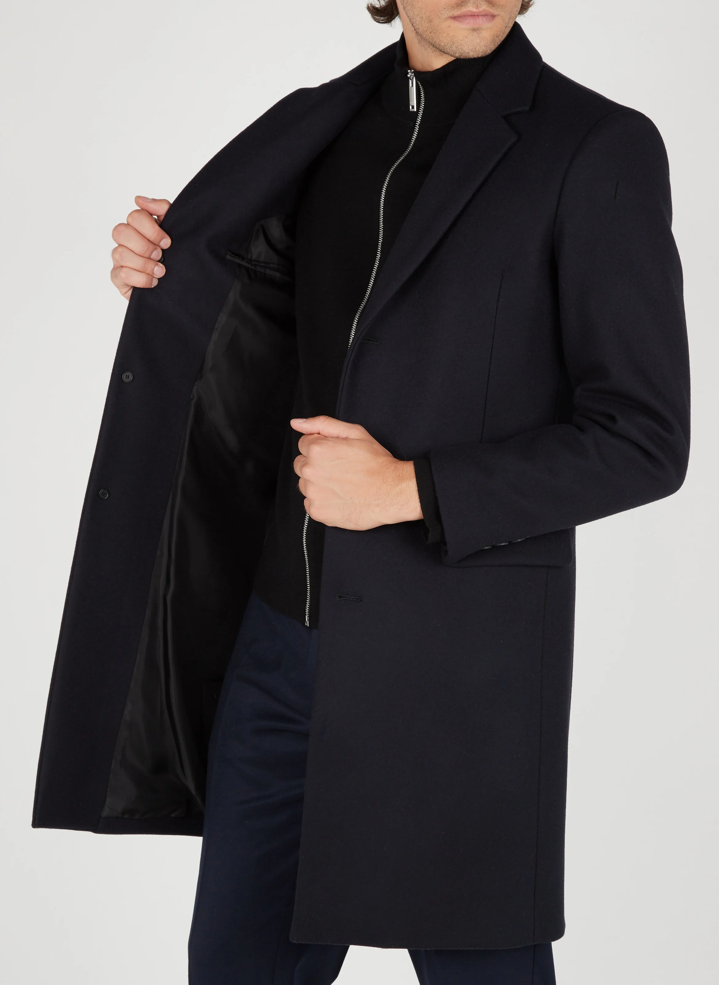 Manteau col tailleur regular-fit en laine mélangée | Bleu