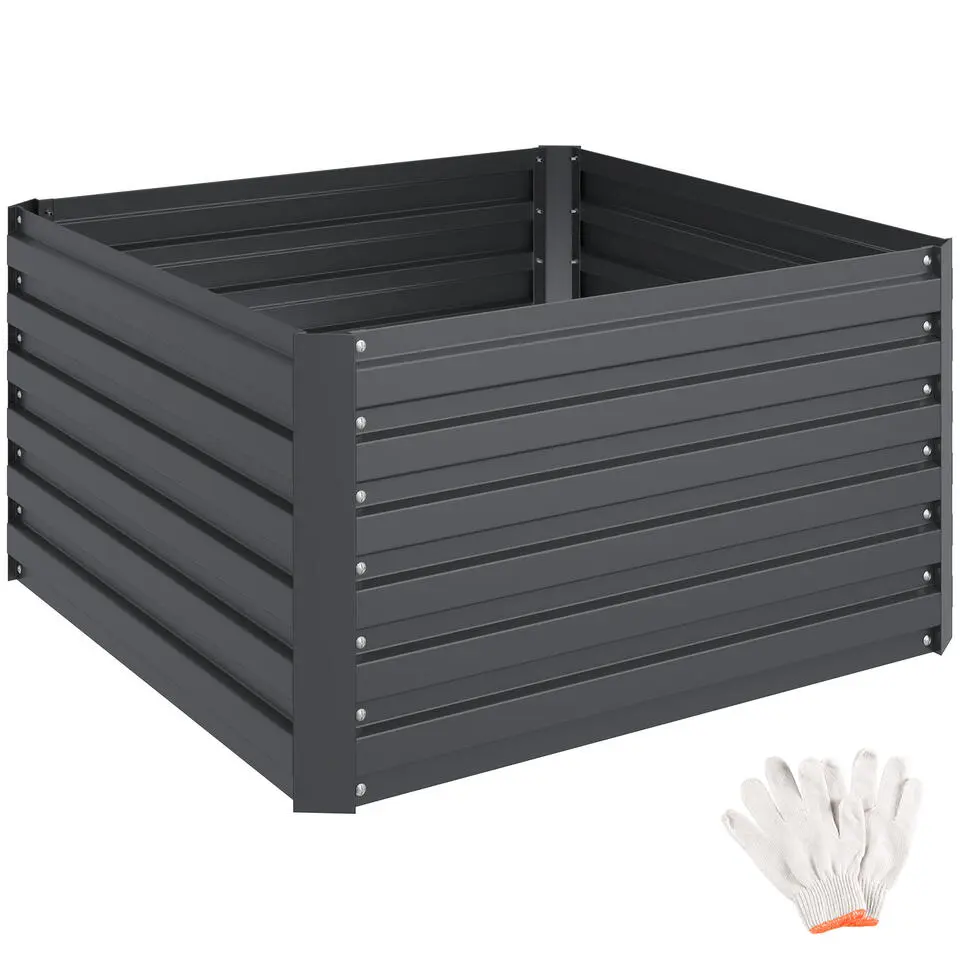 tectake Hoge plantenbak Blomma, 540l, verzinkt, 100x100x56cm, Antraciet