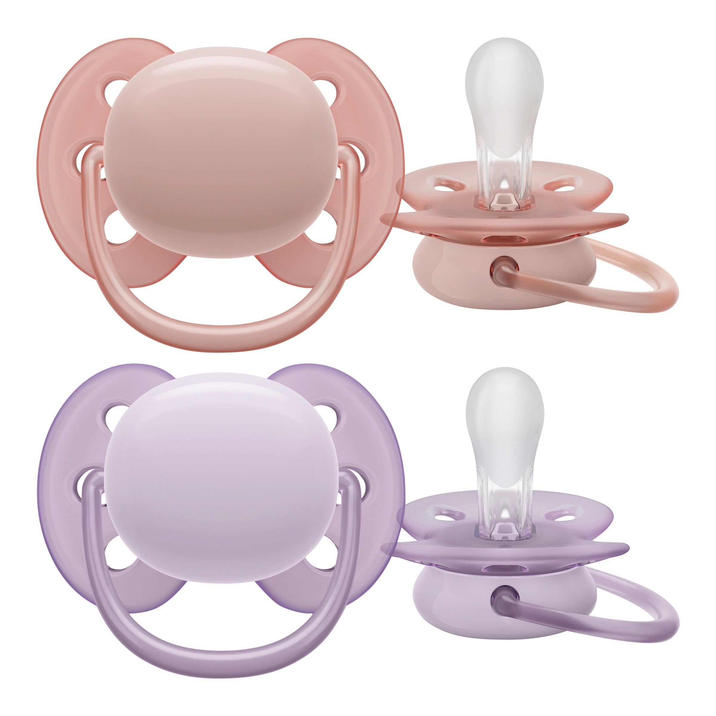 Philips Avent 2er-Pack Schnuller ultra soft, 0-6M grau/pink