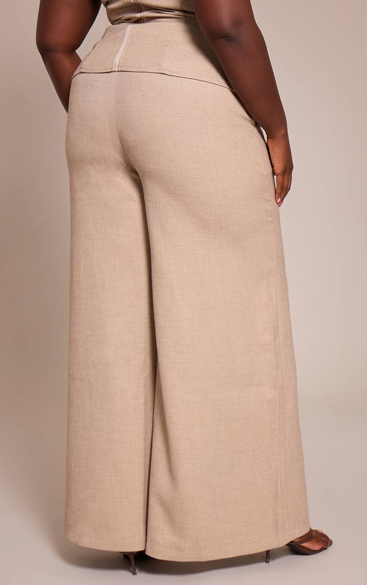 Gris Pierre Pantalon Grande Taille En Tissu Tissé Coupe Tailleur Jambe Ultra Large