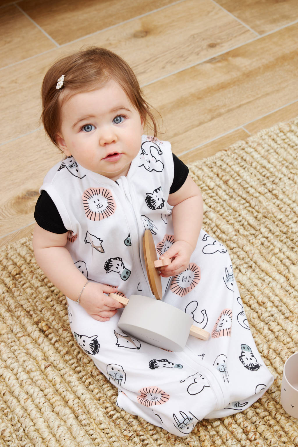 Top slaapzak! Super schattig met de diertjes.baby zomer slaapzak Animal wit/beige/zwart