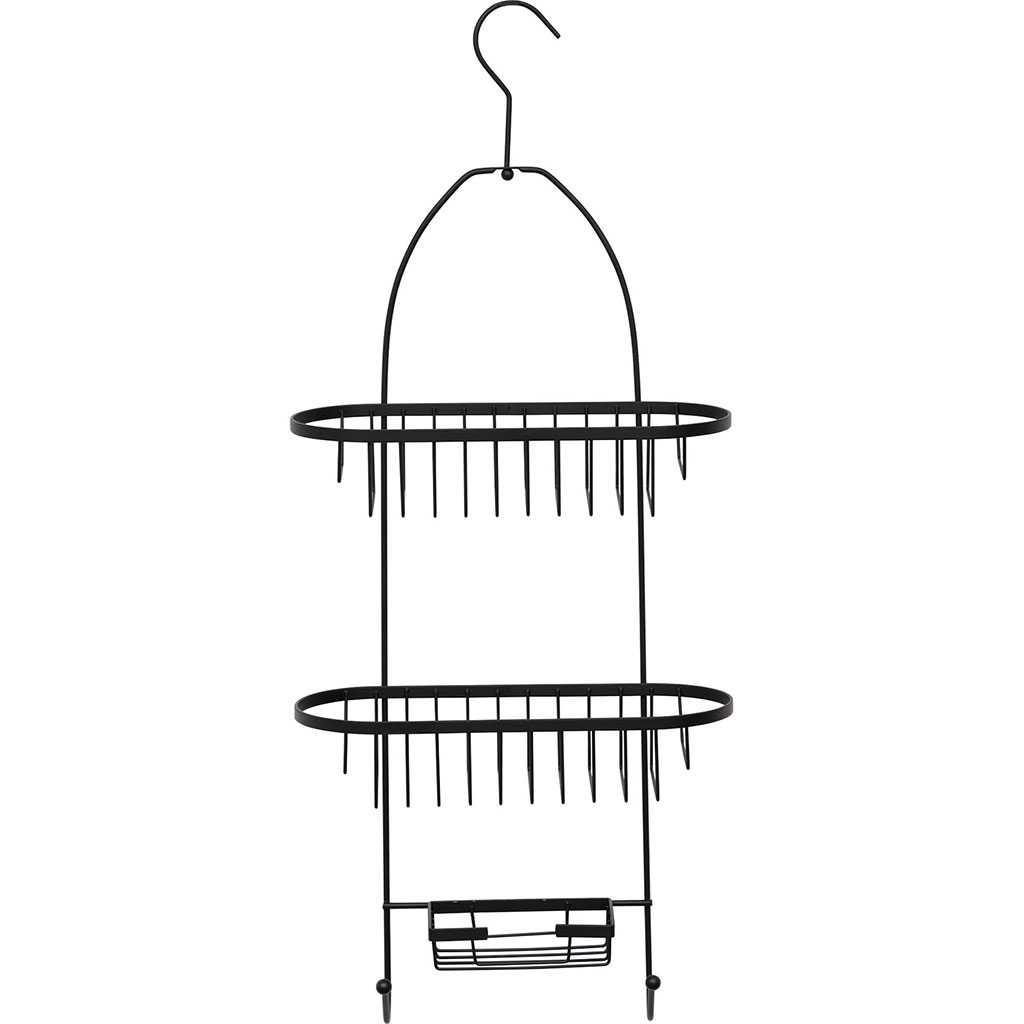 Serviteur de douche en métal noir à 2 paniers 26x63x11cm