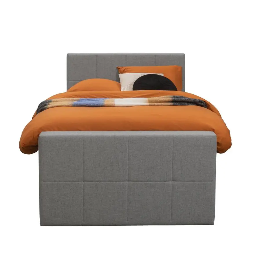 Boxspring met voetbord Liv geblokt - lichtgrijs - 120x200 cm - vierkante poot