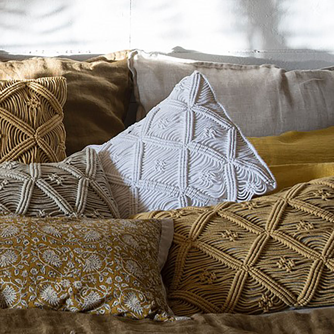 En Fil d'Indienne Housse de coussin Macramé blanche - 35x50 cm
