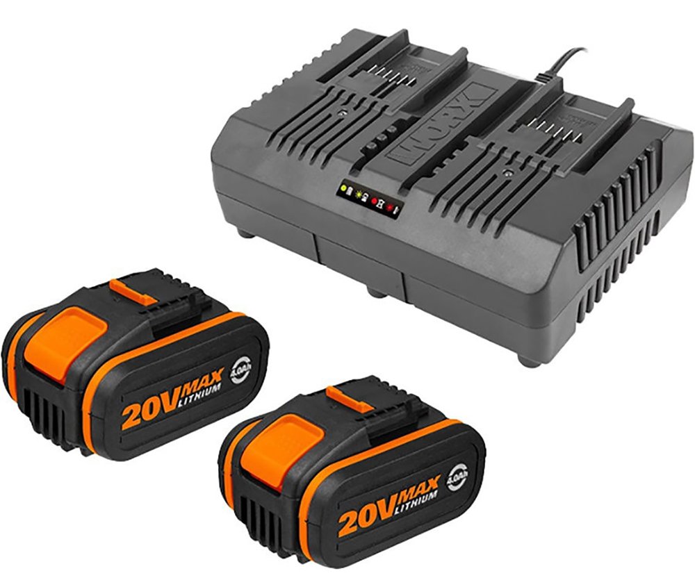 Worx 2 stk 20V Batteri 4Ah med Dobbeltlader