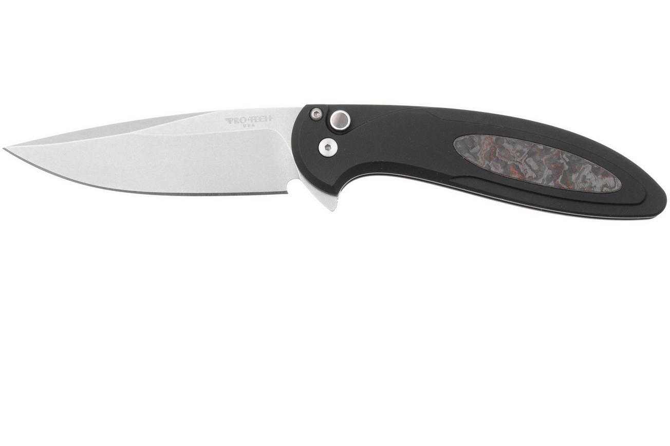 Pro-Tech Cambria 2 CF2101-LTD-TC-RED, Stonewashed CPM MagnaCut, Black Aluminum Techno Carbo Red Inlay, zakmes