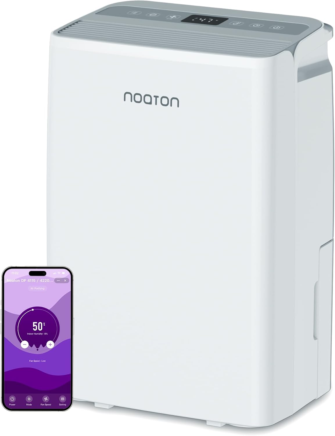 Noaton® DF 4115 WiFi HEPA Smart Luftentfeuchter und Luftreiniger, 15L/24H, 3 Jahre Garantie, 5 Modi, Leise, App, Timer, mit Ablaufschlauch, 2,2 L-Wassertank, für Raum 50 m2, Schlafmod