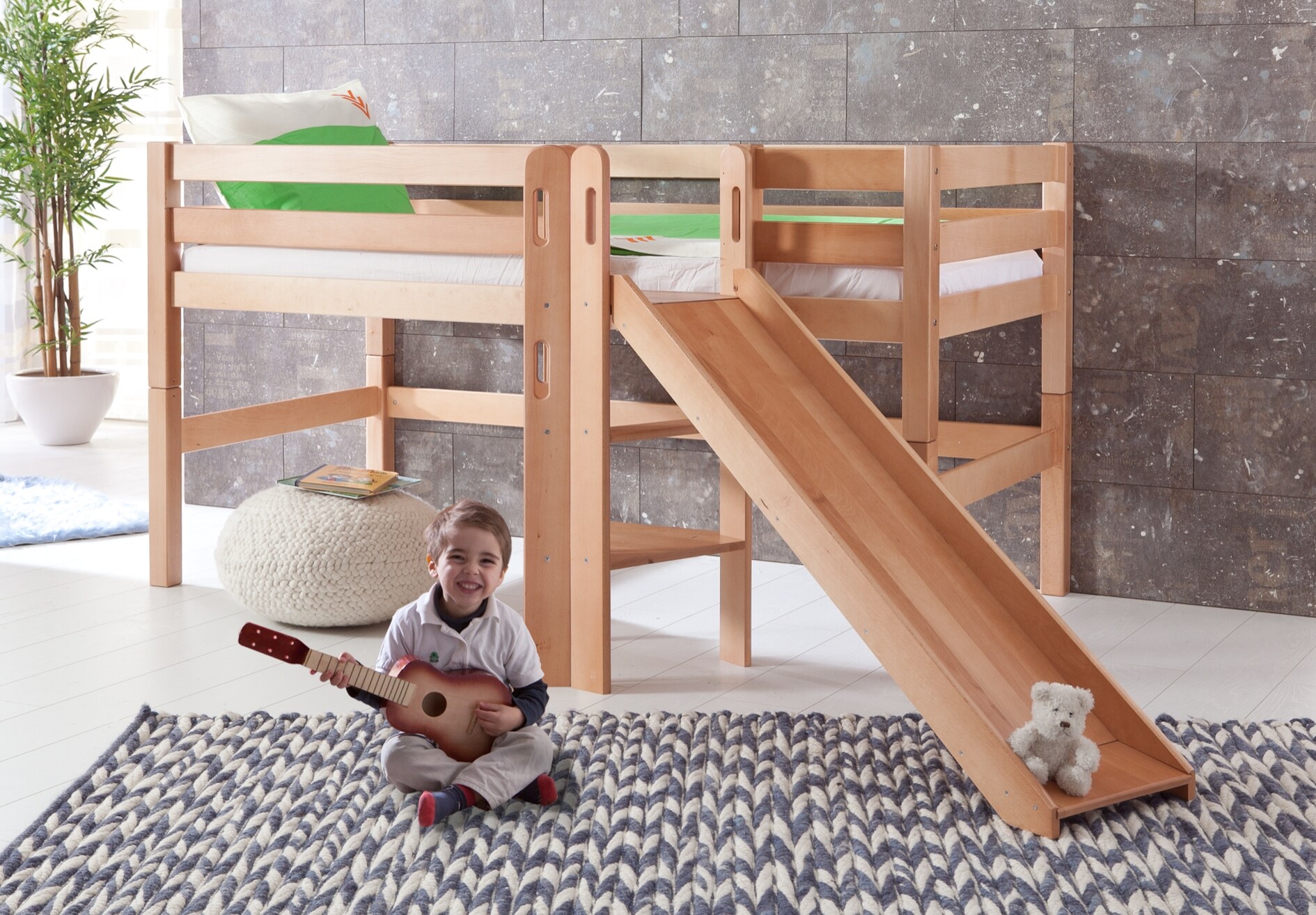 Relita - Spielbett Eliyas mit Rutsche - natur