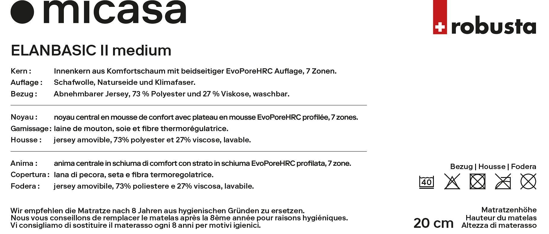 robusta ELANBASIC II medium Matratze - 200.0 cm x 90.0 cm