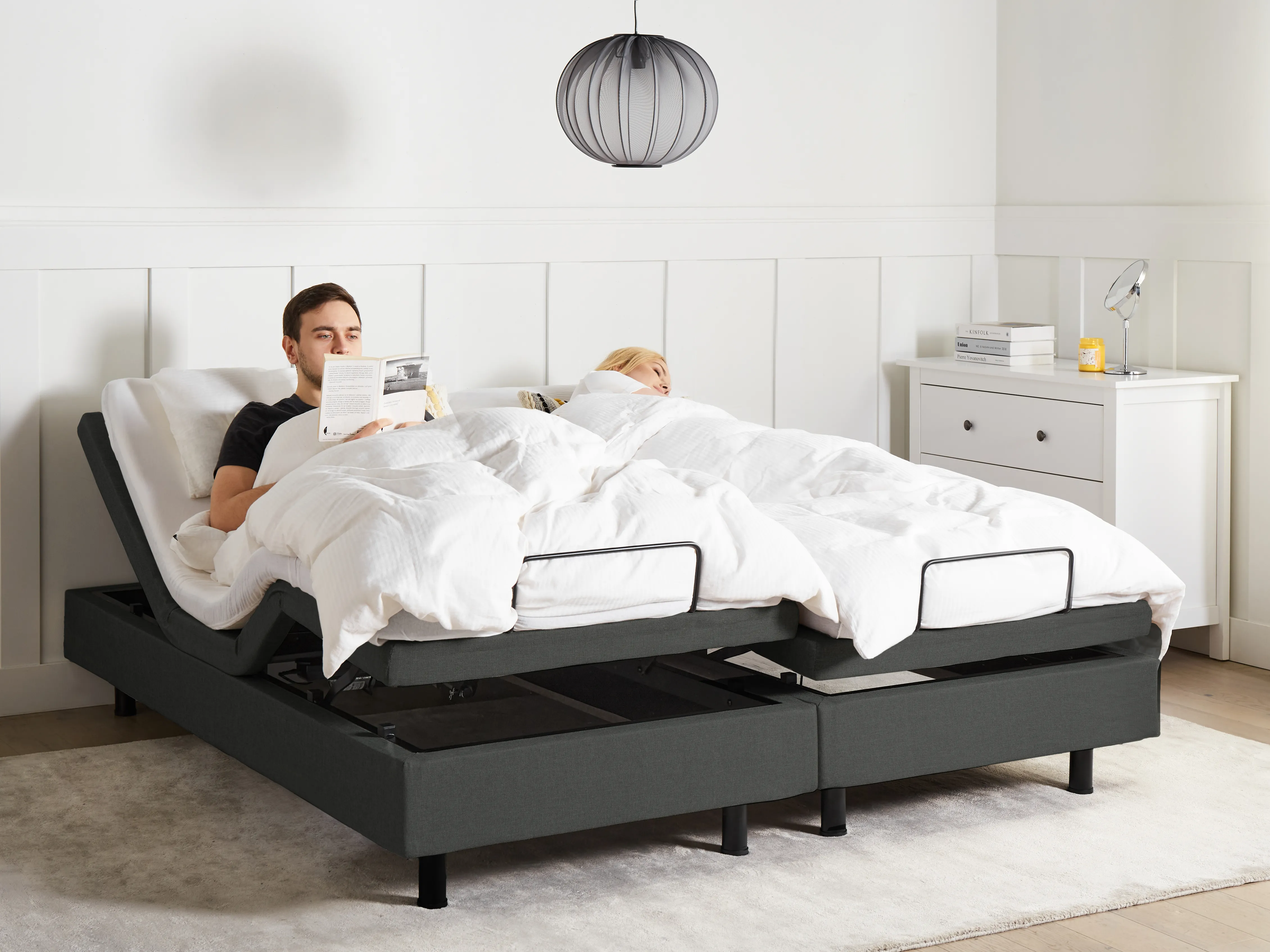 Verstelbaar bed zonder hoofdbord Stof CASTELLAN 180 x 200 cm Donkergrijs