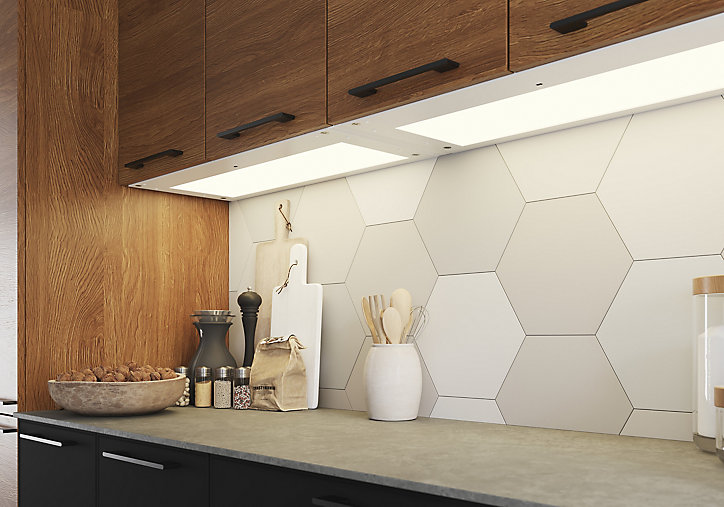 Tablette avec LED integrées de dessous de meuble haut GoodHome Caraway blanc l. 76,4 cm x L. 31,9 cm x H. 18,2 mm