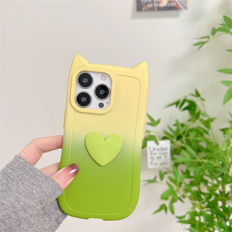 Tondephiry - Cat Ear Heart Applique Gradient Telefoonhoesje voor iPhone 16, 16 Plus, 16 Pro, 16 Pro Max, 15, 15 Pro, 15 Pro Max, 14, 14 Plus, 14 Pro, 14 Pro Max, 13, 13 Pro, 13 Pro Max