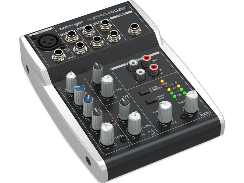 Behringer Mischpult XENYX 502S Analoges Mischpult mit 5 Eingängen und USB-Streaming-Schnittstelle