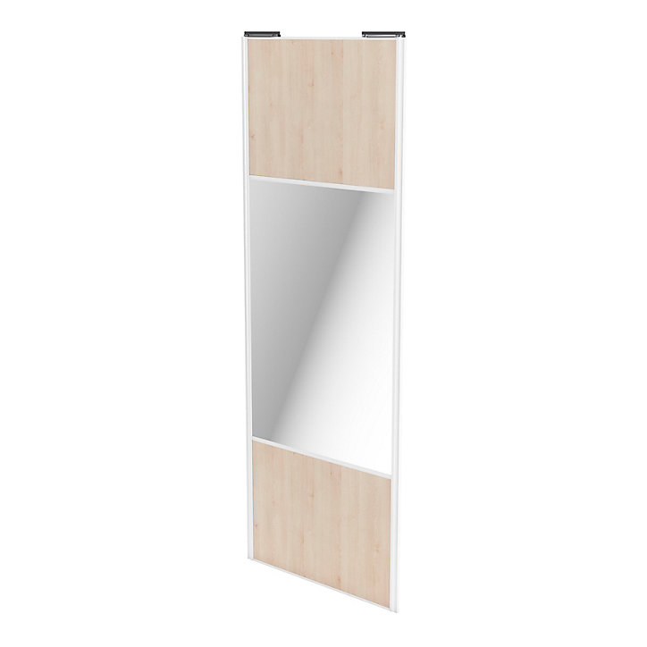 Porte de placard coulissante avec miroir effet chêne clair profil blanc GoodHome Arius H. 248,5 x L. 92.2 cm + amortisseurs