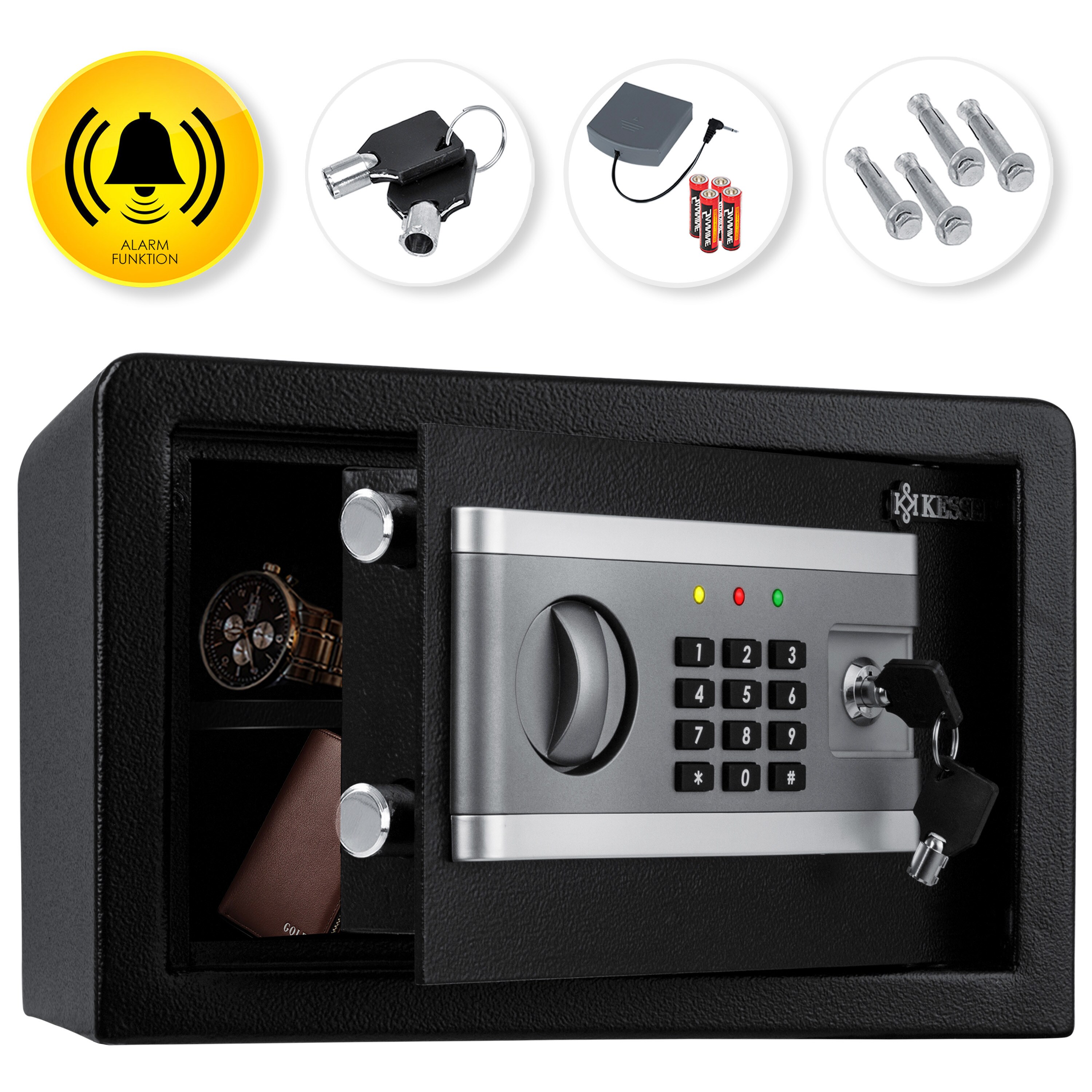 KESSER® Elektr. Tresor | Inkl. Batteriebox | Elektronischer Safe | 3x Doppelbolzenverriegelung | Boden Wandtresor | Möbeltresor | Innenbeleuchtung | Panzerschrank Zahlenschloss