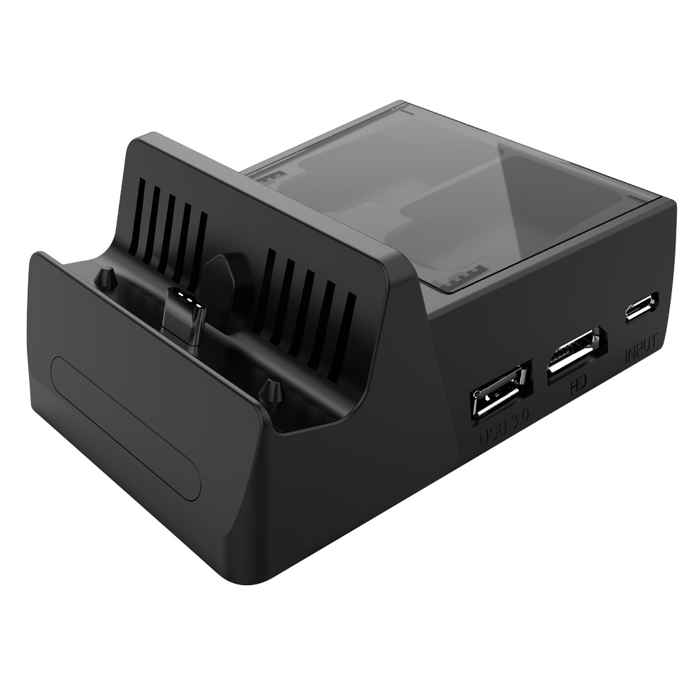 Ladegerät Dockingstation Charging Dock für Nintendo Switch mit Spiele Aufbewahrungsfach und HDMI / USB C / 3x USB - Schwarz