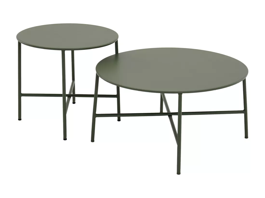 Salon de jardin modulable en acier : un canapé d'angle 5 places et tables basses gigognes - Kaki - ULAME de MYLIA