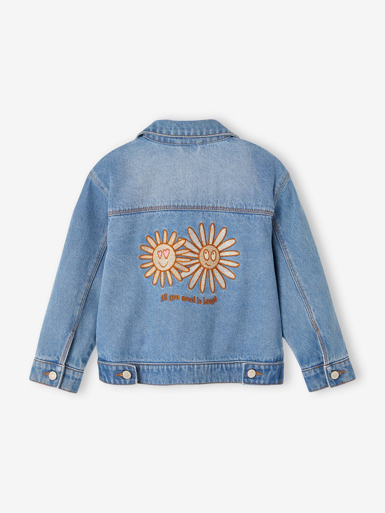 Jaqueta jeans com detalhe de flor 