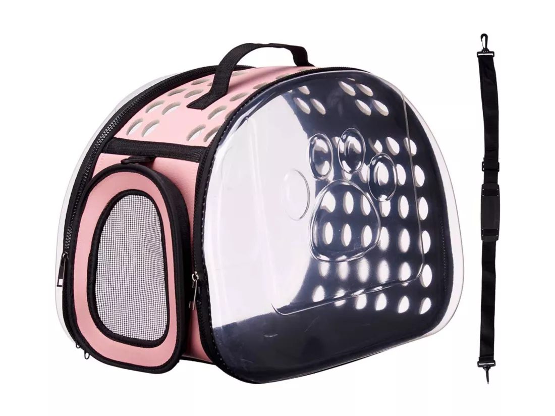 Caisse de transport pour animaux en polyester rose 43x4x33cm