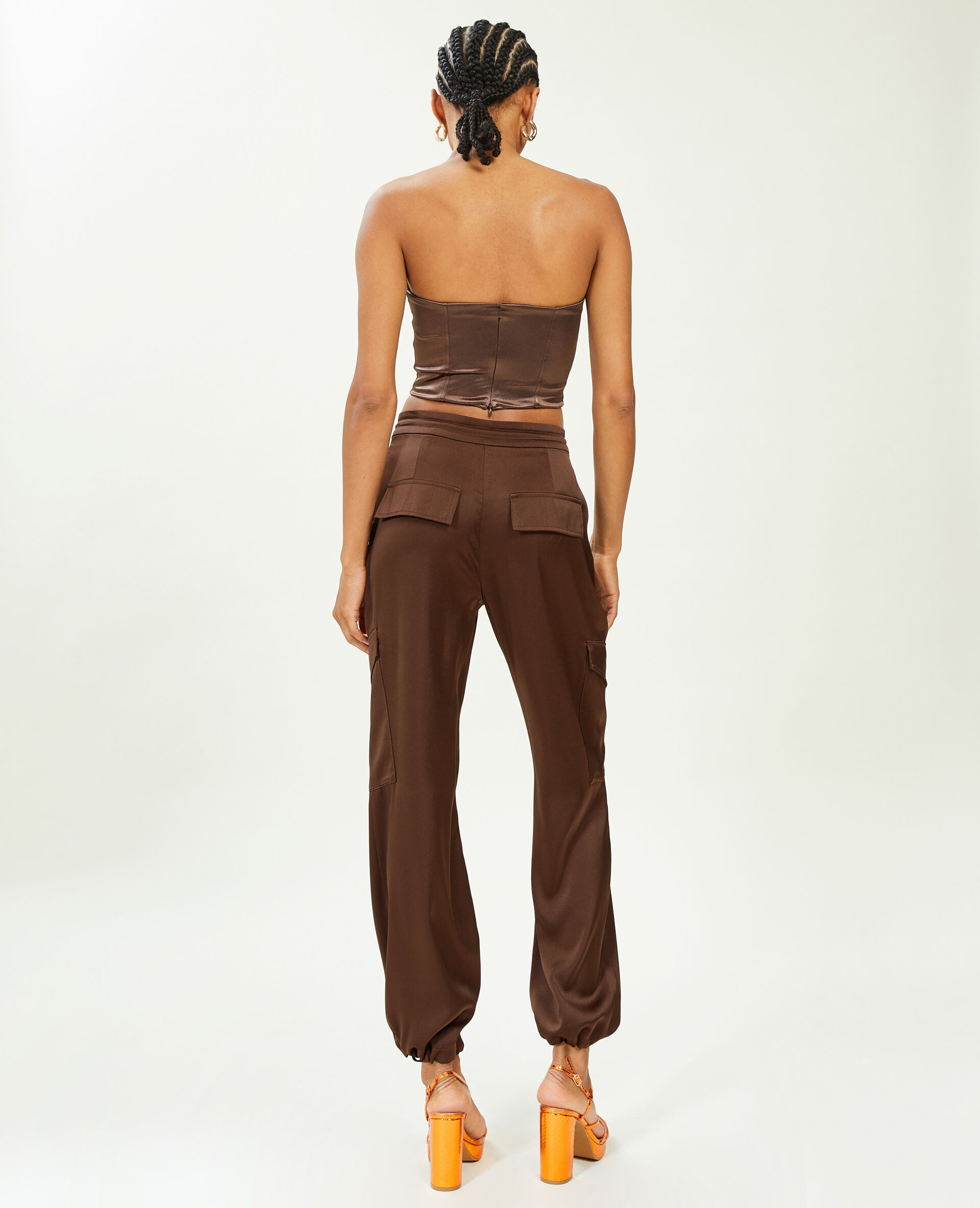 Pantalon cargo en tissu satiné - Marron