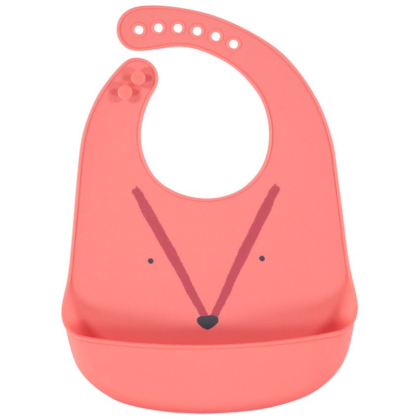Bavoir en silicone imprimé renard - Corail - Ecru