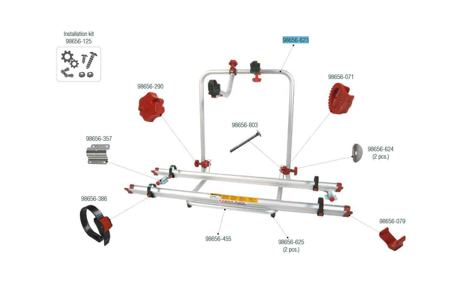 Fiamma Tragestruktur oben passend für Carry Bike Garage Plus - Fiamma Ersatzteilnummer 98656-623