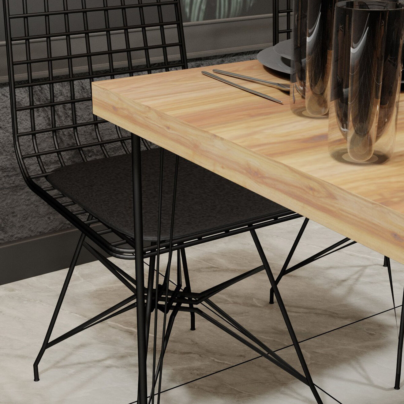 Wooden Art Table & 4 Chaises Nmsymk chêne/noir