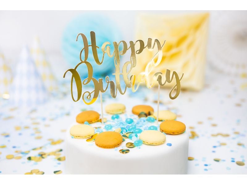 Partydeco Kuchen-Topper Happy Birthday 1 Stück, Gold Eleganter Torten-Topper