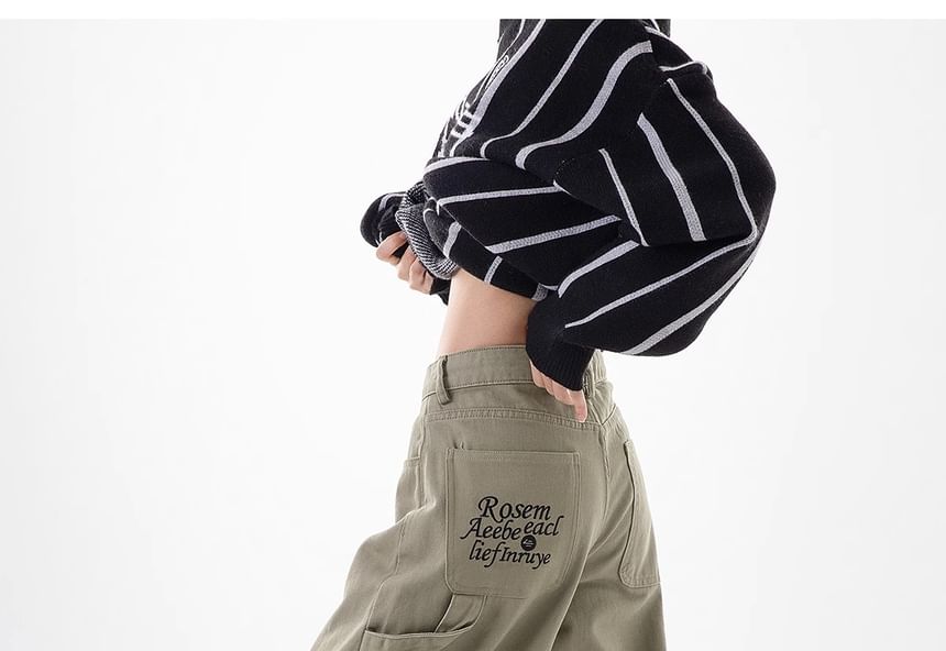 Rosesand - Lage taille jeans met geborduurde letters en wijde pijpen