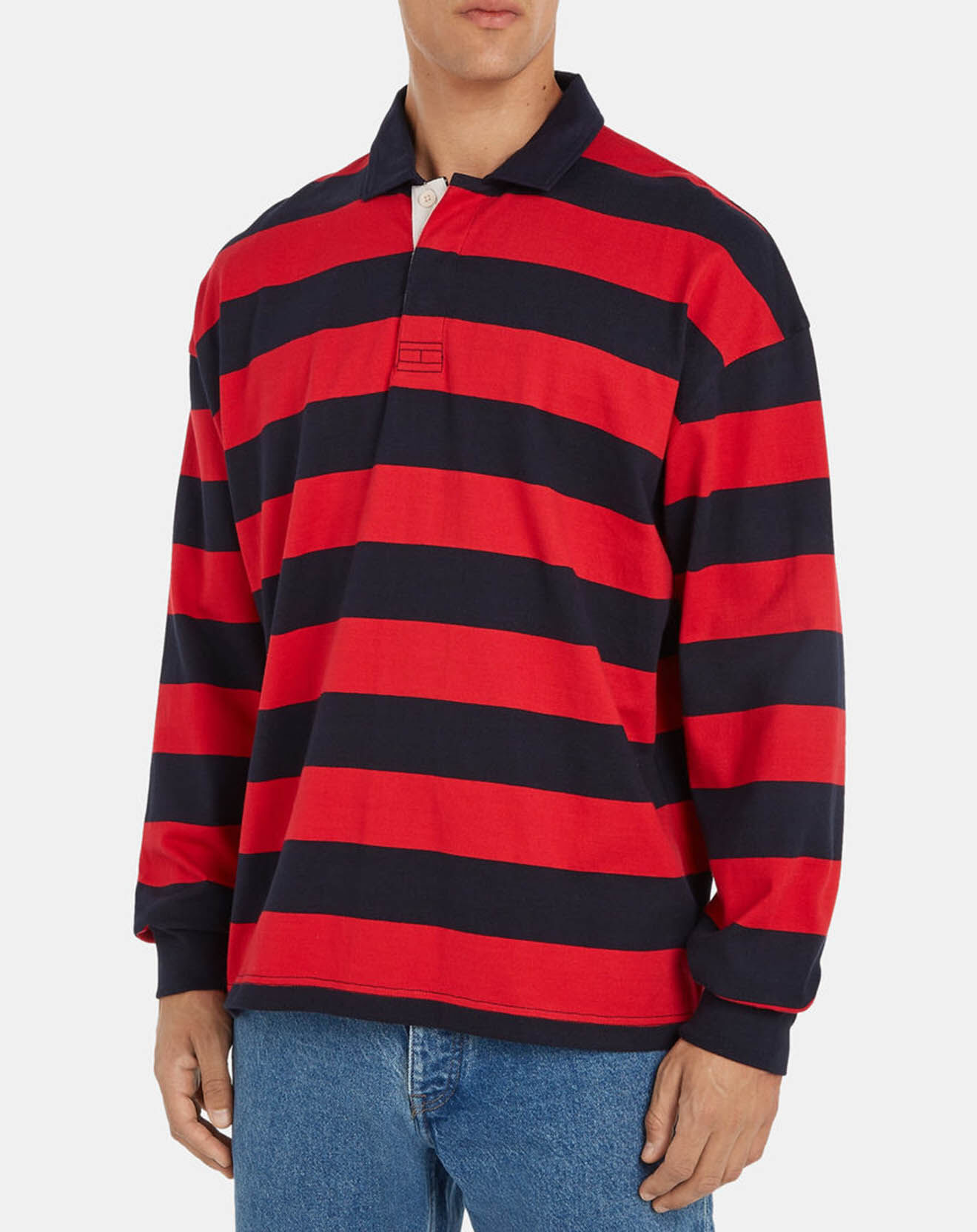 Tommy Hilfiger Sweat Rugby rayé bleu marine/rouge