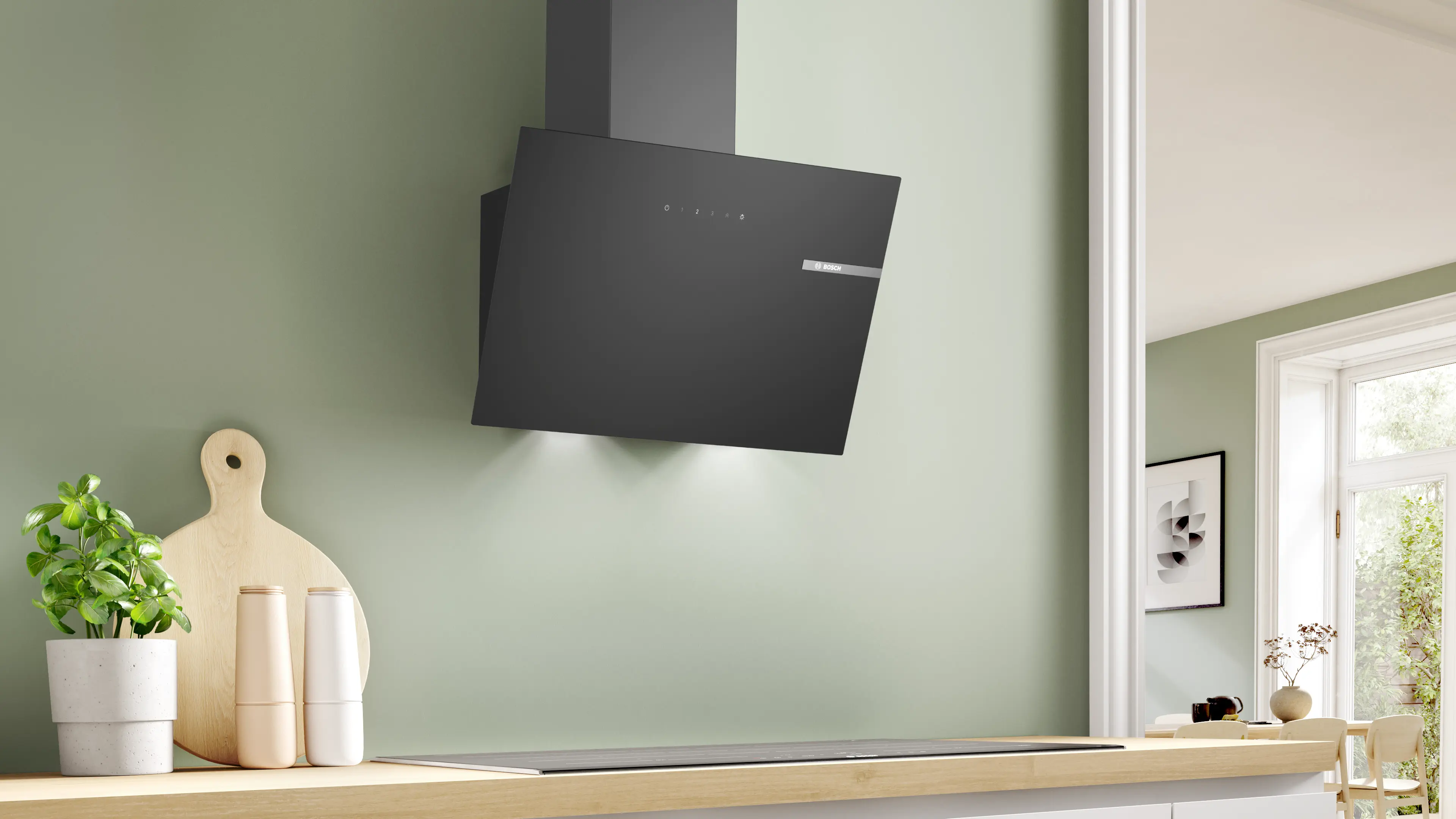Serie 2 Wandschouwkap 60 cm zwart glas, Zwart