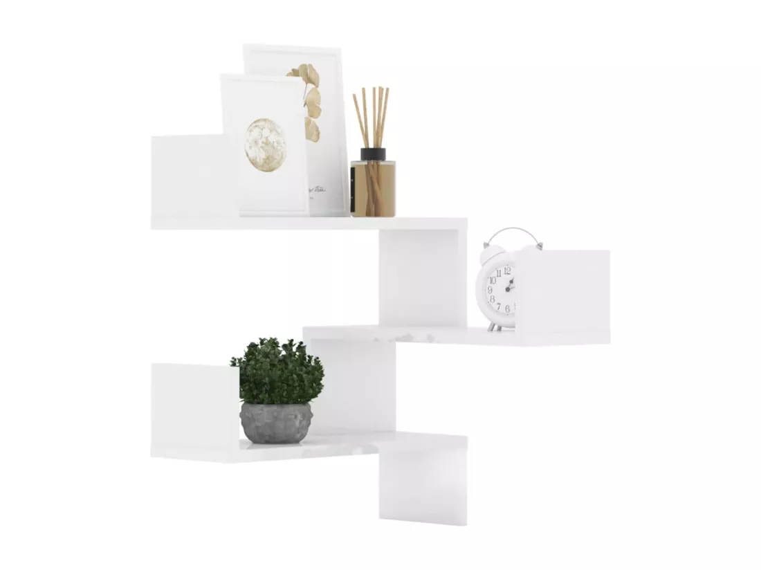 Étagères murales d'angle 2 pcs Blanc brillant Bois d’ingénierie