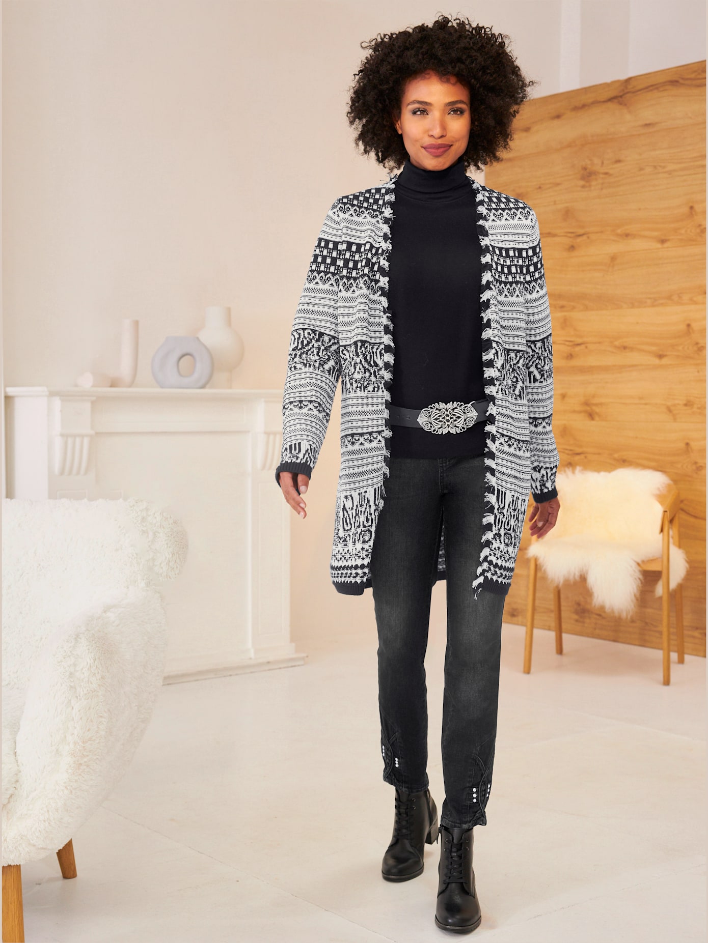 Manteau en tricot tricot jacquard de qualité