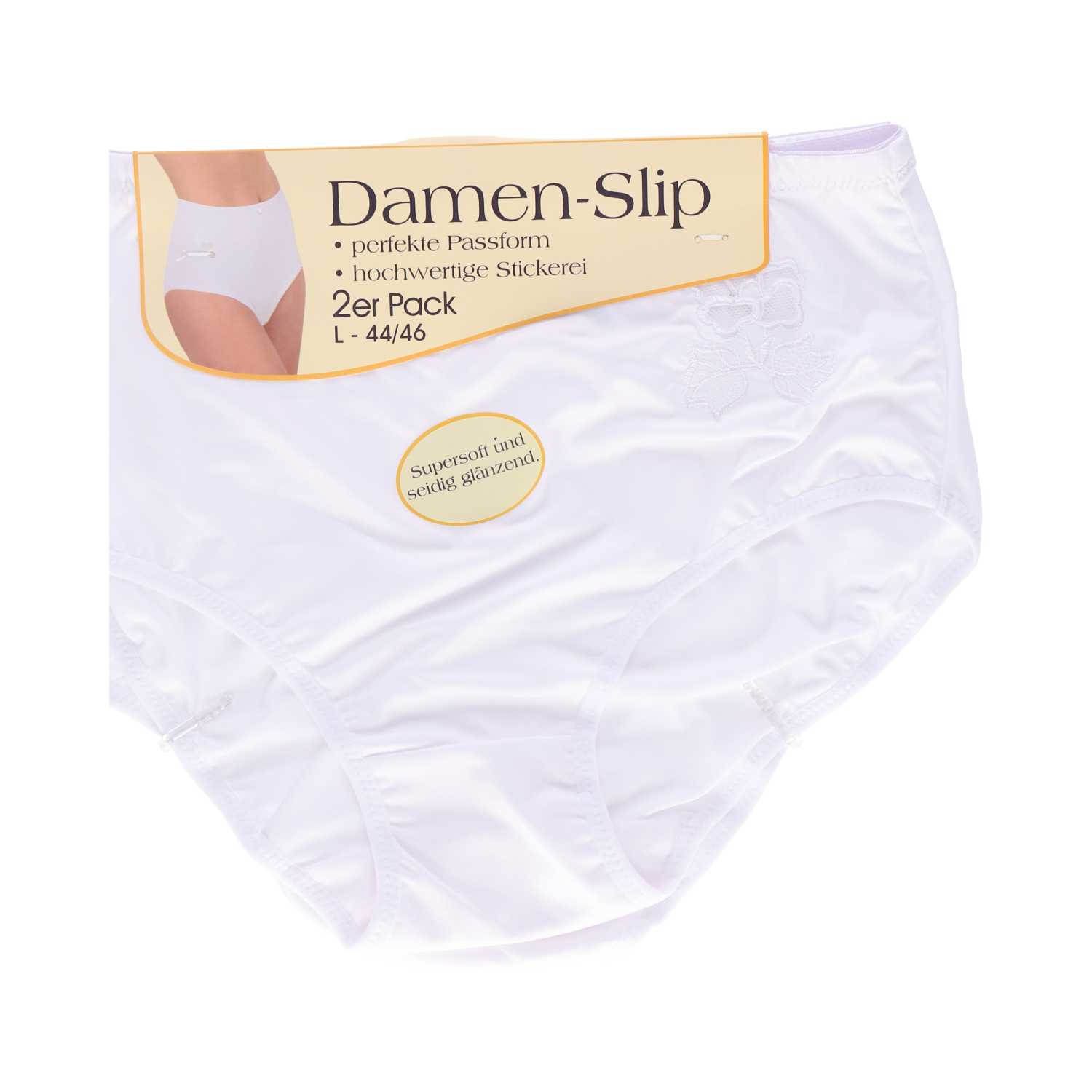 Damen Slip Microfaser mit Stickerei Gr. 40/42–52/54 weiß 2er