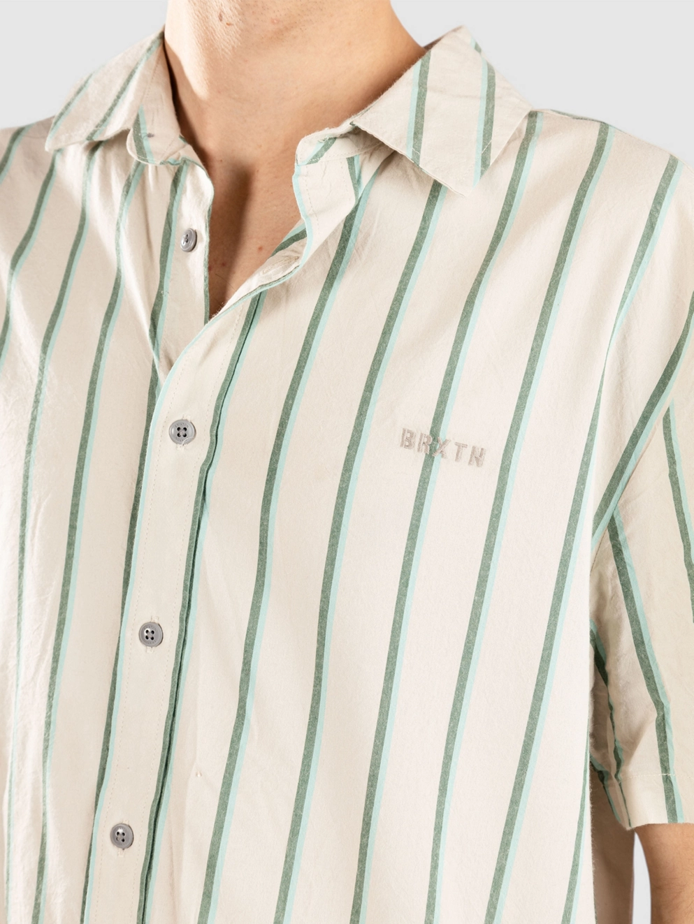 Brixton Cru Stripe Shirt beige/pne ndle/acqtc gree