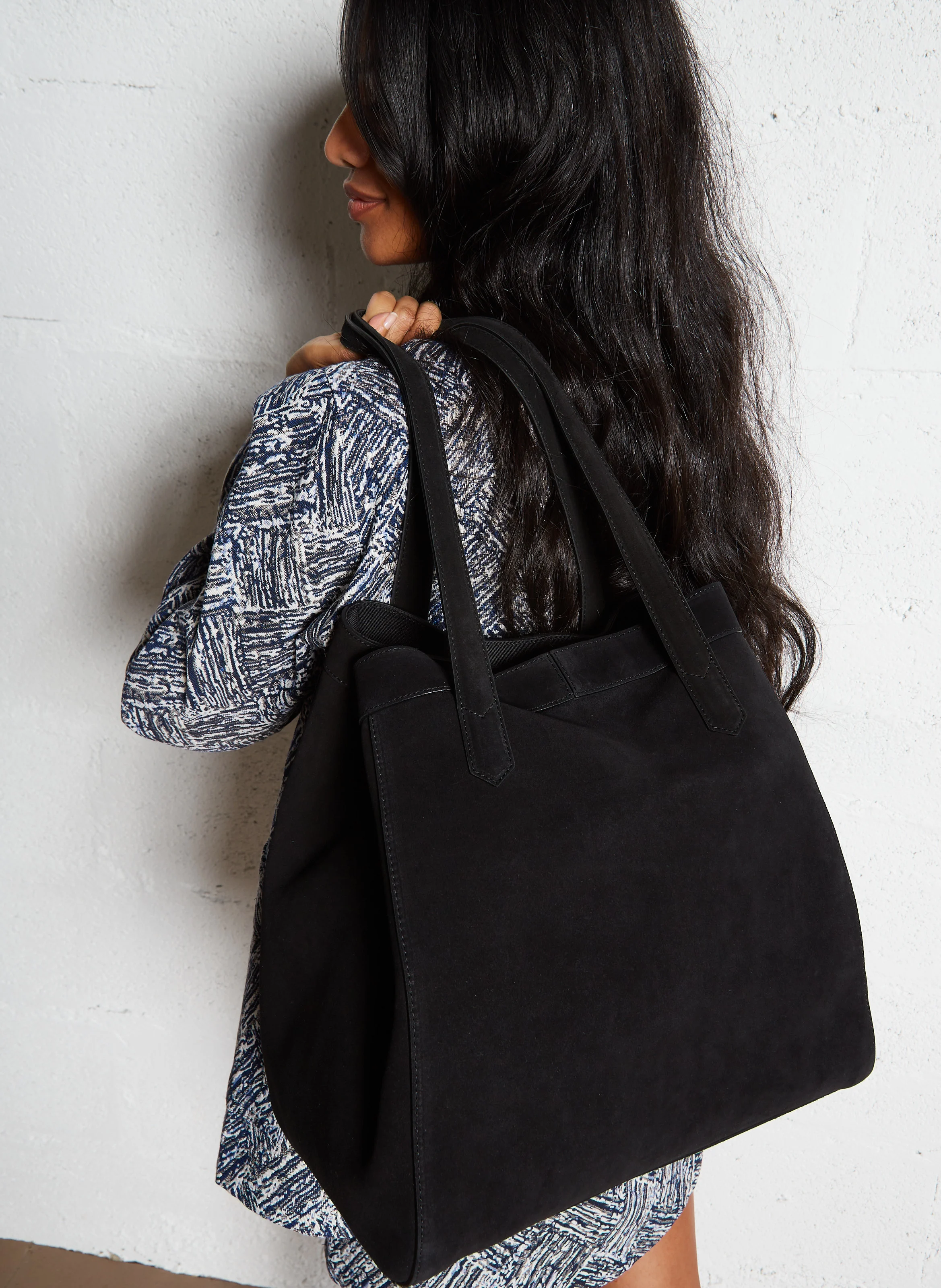 ENZO - Sac cabas en cuir velours | Noir