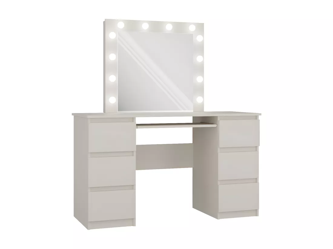 MARINA - Coiffeuse 6 tiroirs avec miroir et éclarirage LED - Beige