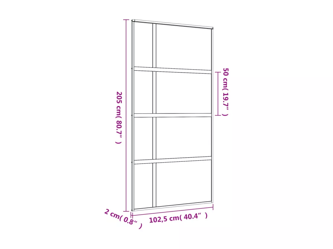 Porte coulissante doré 102,5x205 cm verre ESG dépoli aluminium