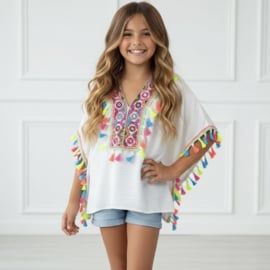 Colored tassels poncho (verzenddatum 27 feb)
