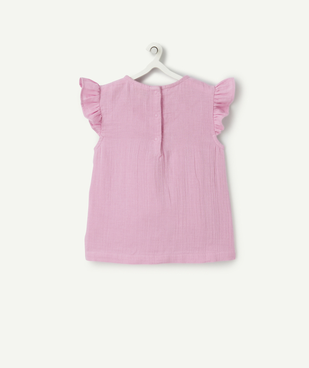 blouse bébé fille en gaze de coton rose avec volants