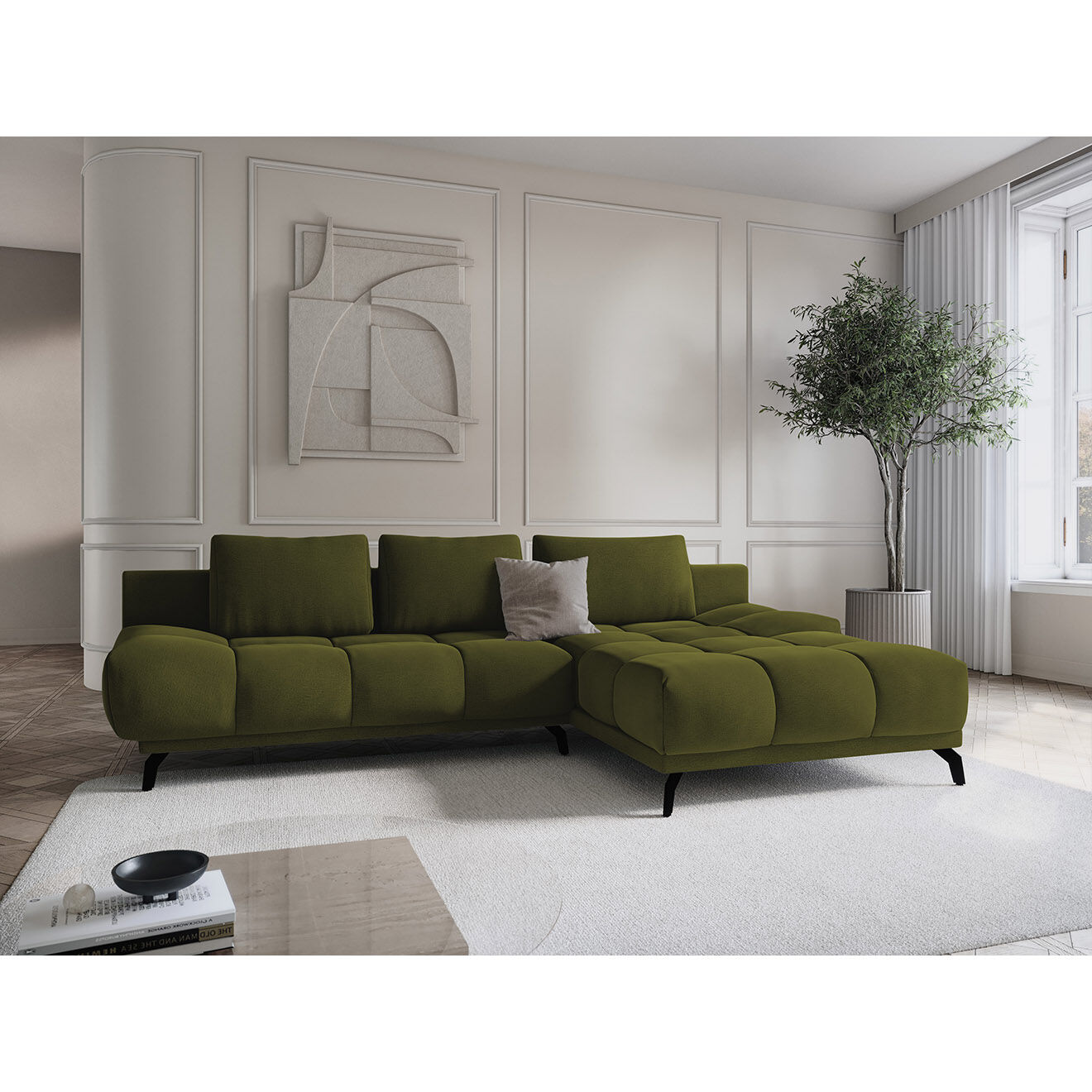 Windsor & Co Canapé d'angle Droit Convertible avec Coffre Cirrus 5 Places vert - 290x182x90 cm