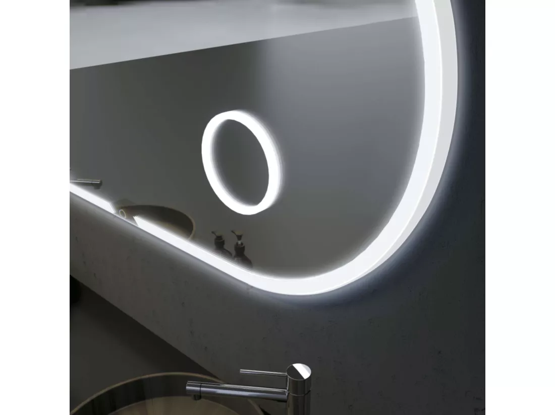 Miroir Salle de Bain INDIANA - 120x60cm - T° Led Frontal Variable - Anti-Buée & Zone Grossissant X3 - LEDIMEX