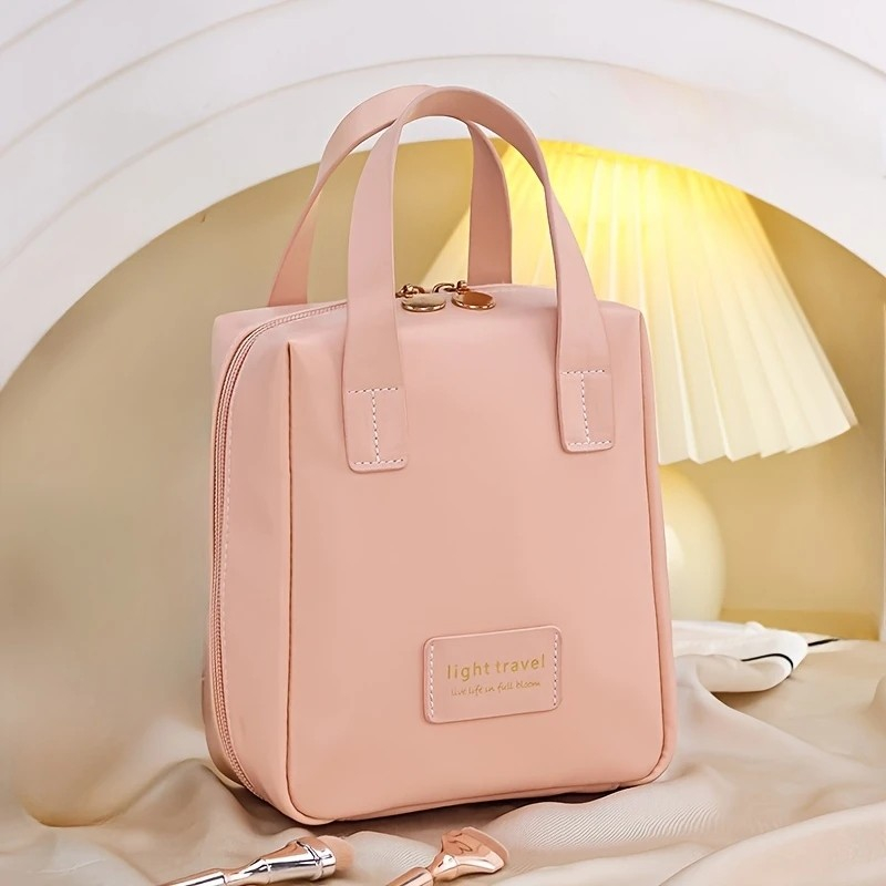 (19x15cm) Leder Reise Kulturbeutel Kosmetik Make Up Tasche Necessaire Organizer Bag - Rosa