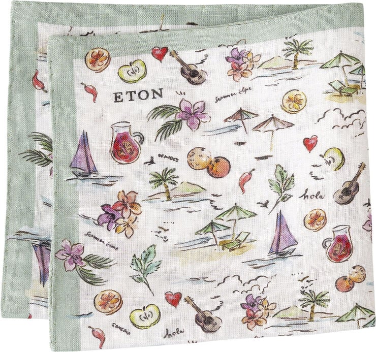 ETON White Motif Linen Pocket Square Hvid