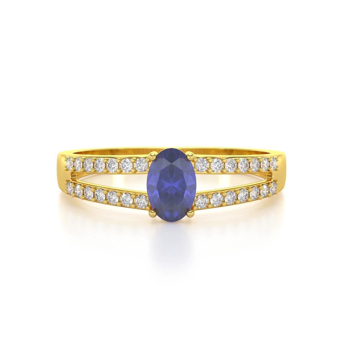 Bague ADEN Or 585 Jaune Tanzanite et diamants 2.102grs