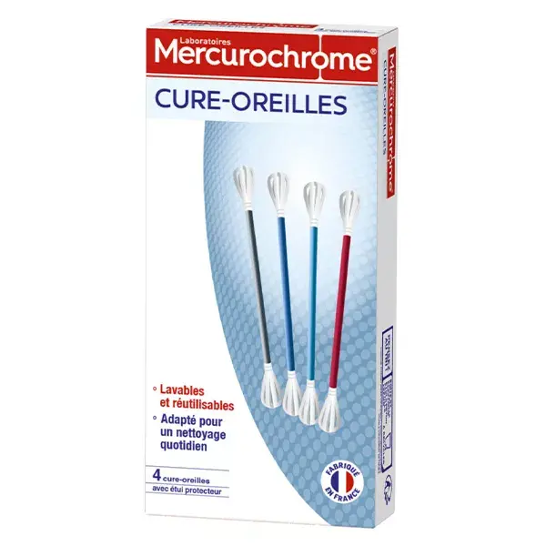 Limpador de ouvidos lavável e reutilizável com mercurocromo para higiene e cuidados (4 unidades)