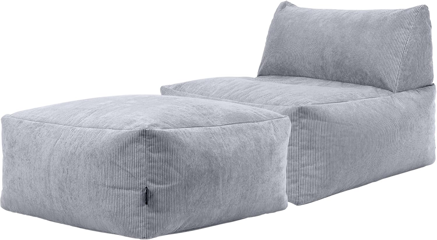 Icon Tetra Sitzsack und Hocker, Modular Sofa für Erwachsene, Dunkelgrau, Flauschiger Cordstoff, 2 Sitzer Ecksofa, Bequemer Bean Bag Sofa mit Füllung, Relaxsessel, Lounge, Wohnzimmer Möbel