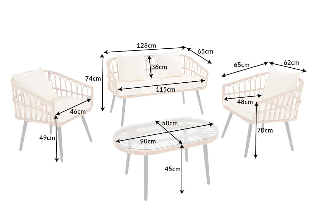 Outdoor Gartenlounge PARIS natur Rattan Gartenmöbel-Set inkl. Wechselbezügen grau creme