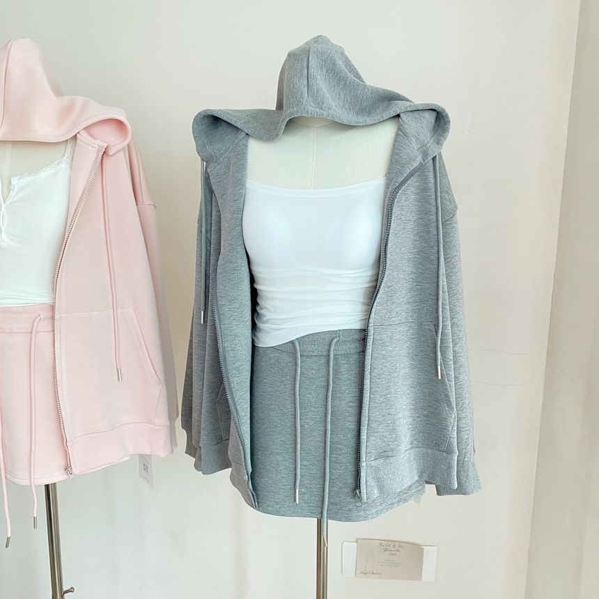 Alhambra - Set: effen hoodie met rits + mini A-lijn rok met trekkoord in de taille