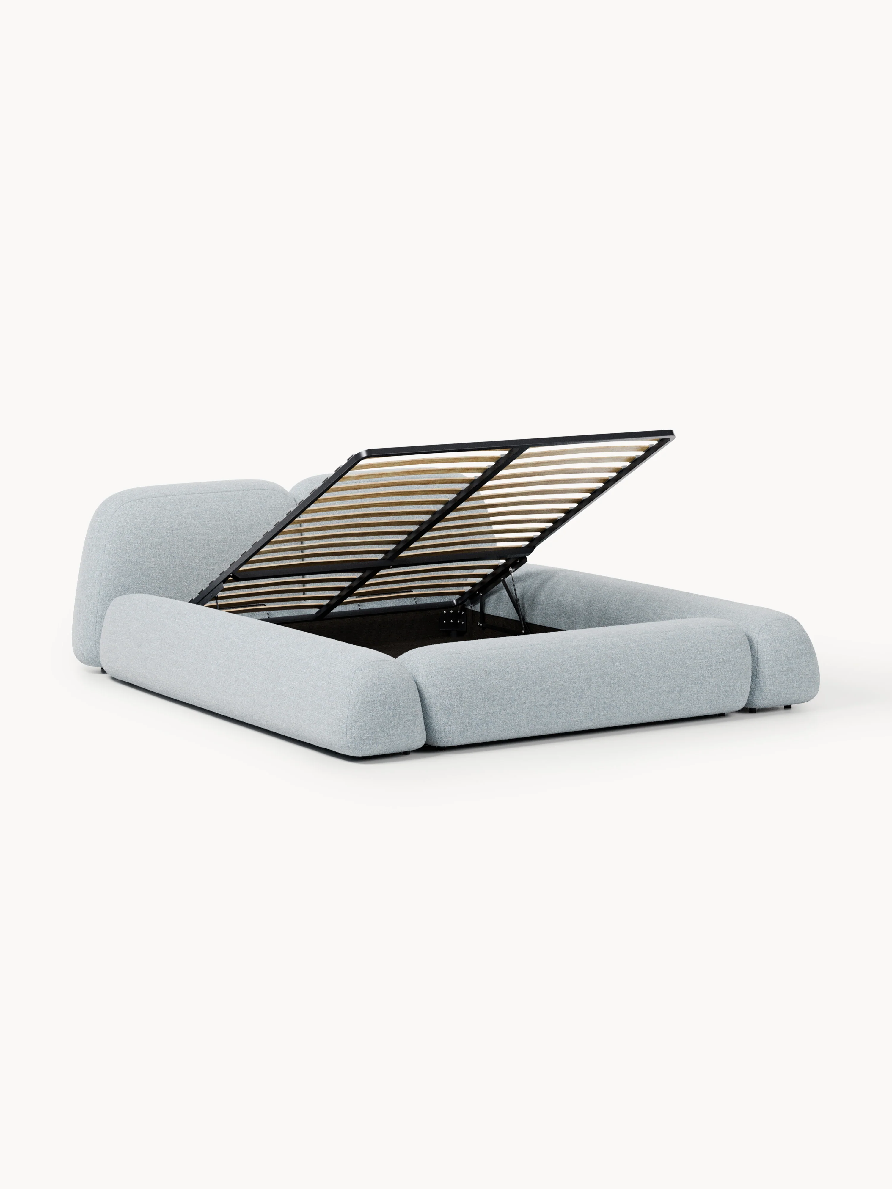 Bouclé gestoffeerd bed Wolke met opbergruimte